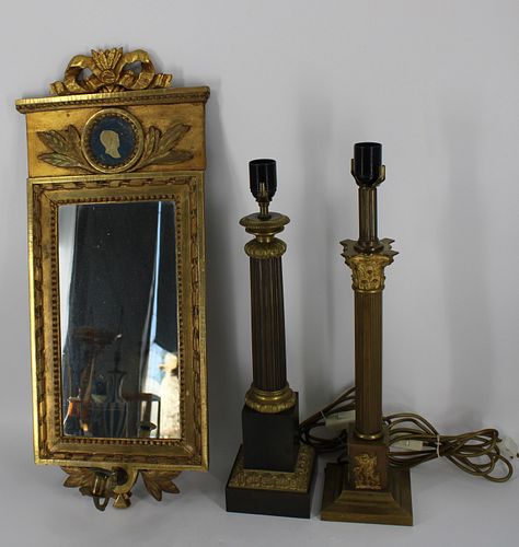 Antique Swedish Mirror Together With 2 Column