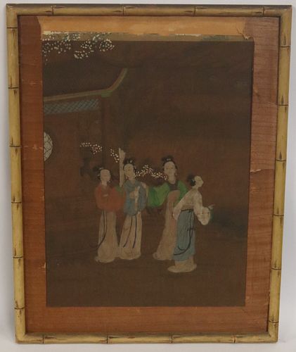 Oriental Painting of (4) Ladies in  a Garden.