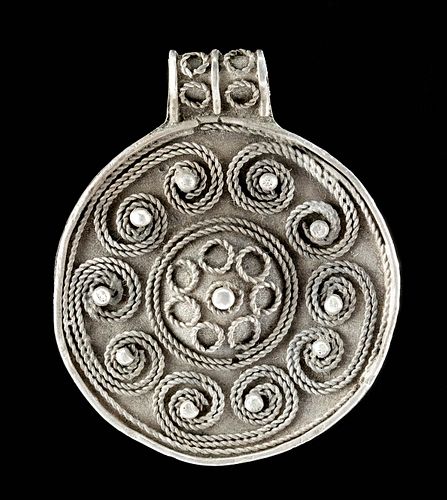 6th C. Pre-Viking Silver Bracteate Pendant w/ Filigree