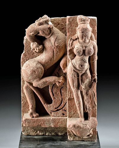 4th C. Indian Gupta Stone Relief Panel w/ Gajasimha
