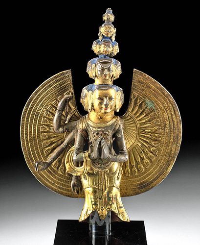 15th C. Tibetan Gilt Copper Avalokiteshvara w/ 11 Faces