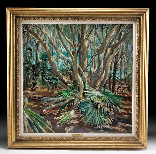 Framed W. Draper Painting - "Trees Bermuda" 1970s