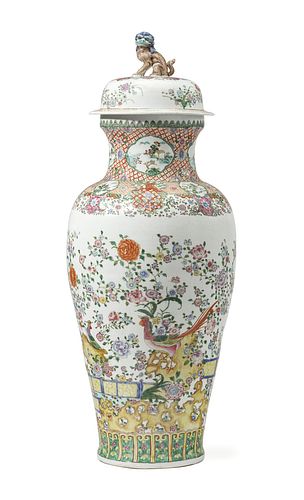 A large Chinese Famille Rose-style porcelain urn