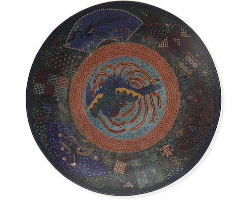 A Chinese cloisonne charger plate