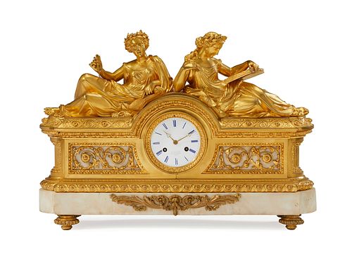 A French gilt-bronze and marble mantel clock