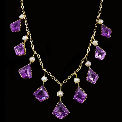 ANTIQUE AMETHYST AND PEARL DROP NECKLACE