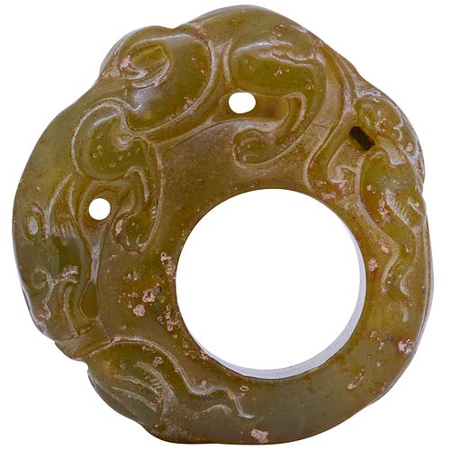 CHINESE CARVED CEREMONIAL JADE RING