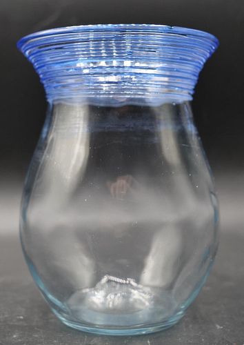 Steuben Blue Threaded Glass Vase