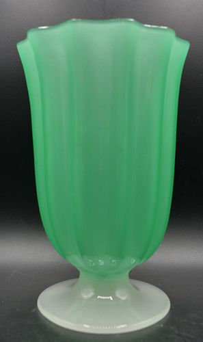 Steuben Green Jade & Alabaster Footed Vase