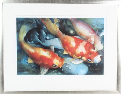 Signed Print Koi in a Pond