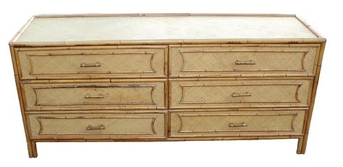 6 Drawer French Rattan Dresser