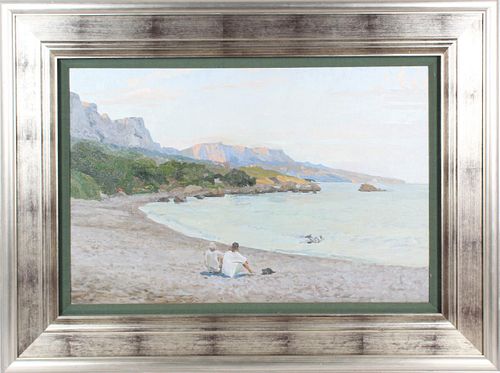 Large 21st C. Coastal Scene Oil on Canvas