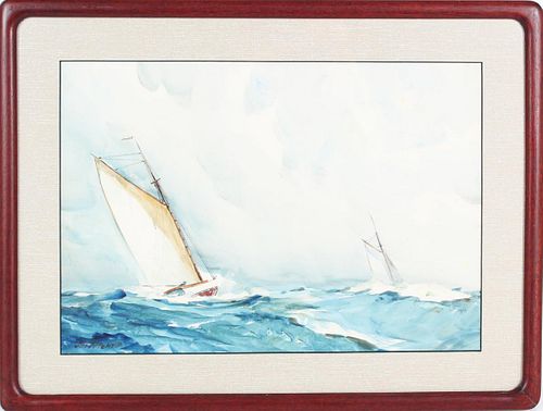 20th C. Nautical Watercolor, Signed