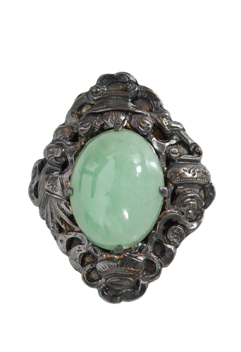 Antique Chinese Silver & Jade Brooch