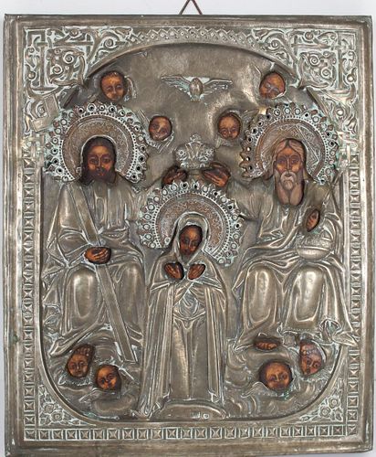 Vintage Russian Silver Icon "Coronation of Virgin"