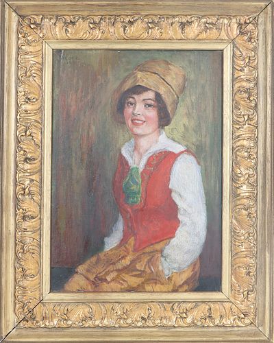 Signed Portrait of a Young Woman, 1915, Oil/Board