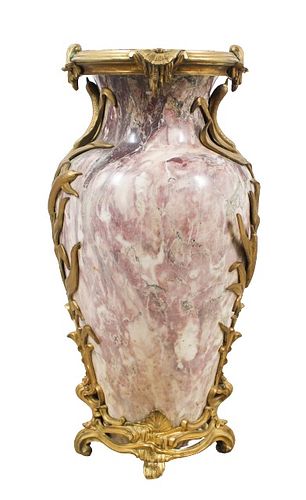 French Antique Rouge Marble & Mounted Bronze Urn
