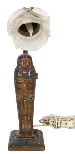 Egyptian Revival Sarcophagus w Nude Figure Lamp