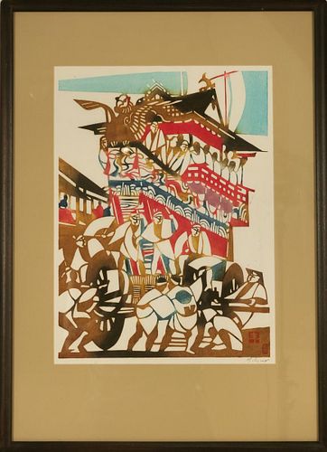Japanese Woodblock Print, Gion Festival Float