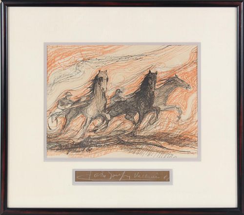 1961 Signed Harness Racing Drawing
