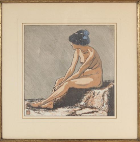 Japanese Signed Woodblock "Nude Woman"