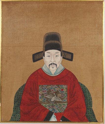 Chinese Portrait of an Emperor, Gouache on Silk