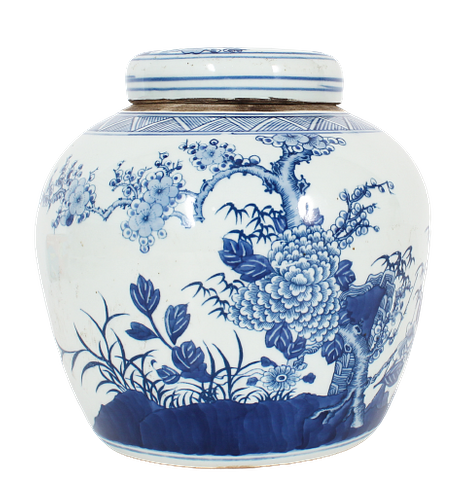 Chinese Blue & White Ginger Jar & Lid