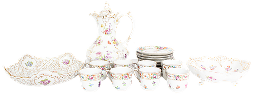 (19) Pc Dresden Porcelain Floral Tea Set