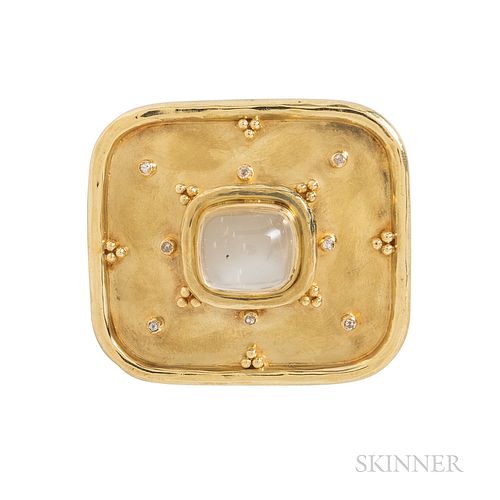 18kt Gold and Moonstone Brooch