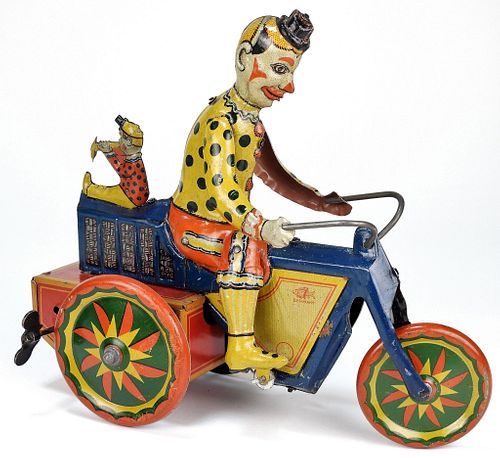 Rare German Fischer Tin Clown Tricycle Windup Toy
