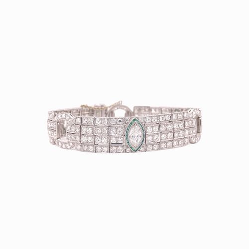 Art Deco Style Emerald And 9.68ct Diamond Bracelet