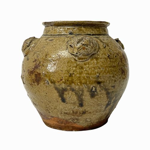 Antique Chinese Yellow Glazed Pottery Lotus Vase