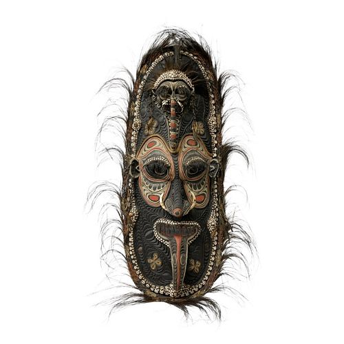 Large Vintage African New Guinea Tripl Face Shield