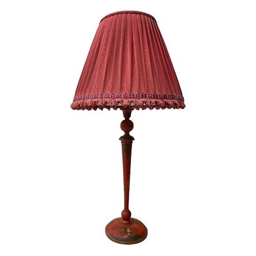 Antique French Chinoiserie Red Lacquer Wooden Lamp