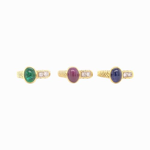 (3) Three Cassis 18K Gem Stackable Rings
