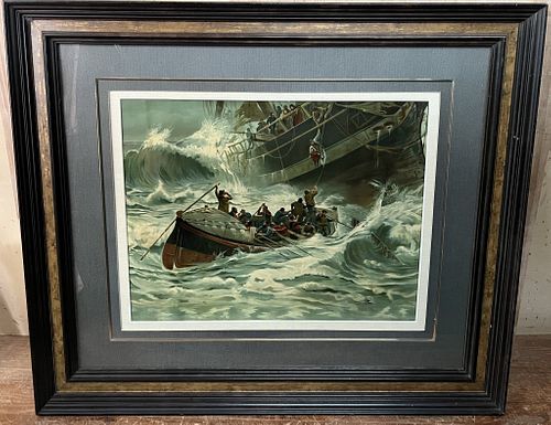 Early Lithograph Ship in Distress