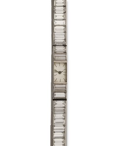 A platinum and diamond wristwatch, Le Coultre