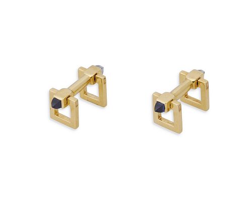 A pair of simulated sapphire double link cufflinks