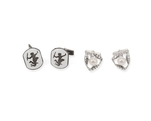 Two pairs of cufflinks, including Mikimoto