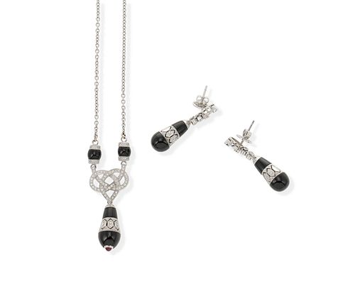 A set of onyx and diamond jewelry