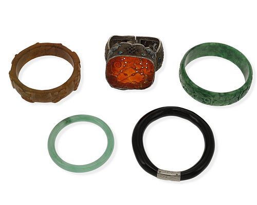 Five various bangle bracelets