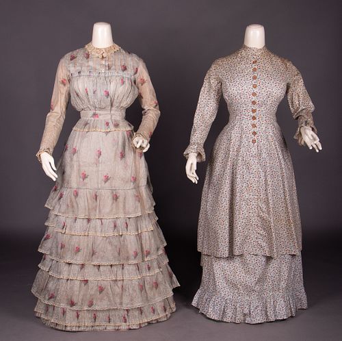 ONE SILK & ONE COTTON DAY DRESS, 1870-1880