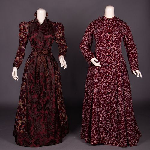 FLORAL PRINTED DAY DRESS & WRAPPER, 1880-EARLY 1890s
