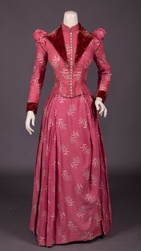 COTTON & SILK VELVET DAY DRESS, AMERICA, c. 1889