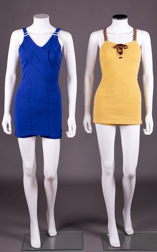 TWO WOOL BATHING SUITS, LATE 1930s-EARLY 1940s
