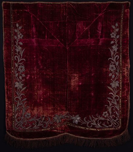 SILVER EMBROIDERED SILK VELVET PANEL, LATE 18TH C