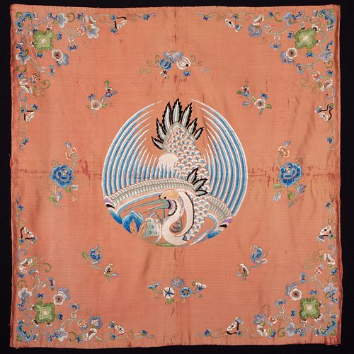 CHINESE EMBROIDERED CRANE PANEL, MID 19TH C
