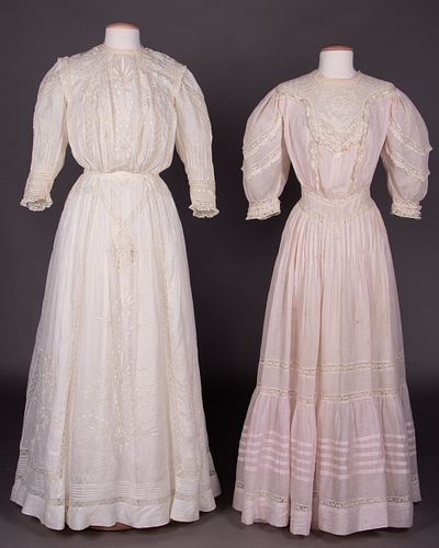 TWO COTTON LAWN TEA DRESSES, c. 1908