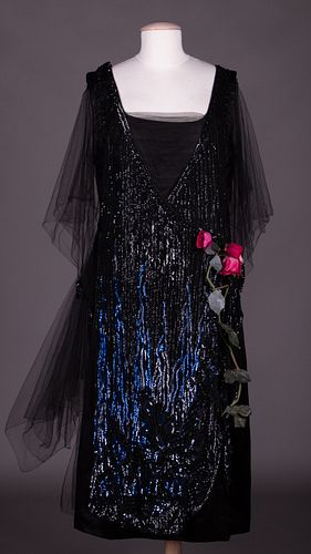 SEQUINED & BEADED TULLE PARTY DRESS, 1920s