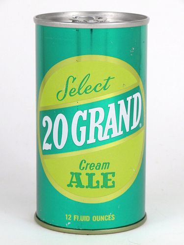 1969 20 Grand Cream Ale 12oz Tab Top Can T132-09, Evansville, Indiana